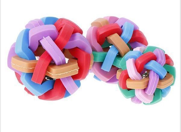 Cute Pet Dog Toys Interactive Ball Toy with Small Bell Rainbow Pet Chewing Toy
