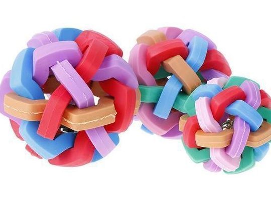 Cute Pet Dog Toys Interactive Ball Toy with Small Bell Rainbow Pet Chewing Toy