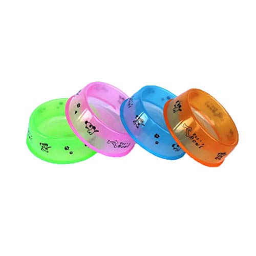 Pet Bowls Plastic Round Transparent Dog Bowls Portable Cartoon Printing Pet Food Bowl for Dog Cats Rabbits